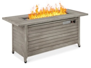 50,000 BTU Rectangular Propane Gas Fire Pit Table w/ Storage, Cover - 57in, Gray