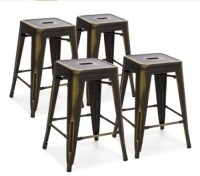 Best Choice Products 24in Metal Industrial Distressed Bar Counter Stools, Set of 4, Copper