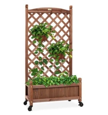 Wood Planter Box & Lattice Trellis w/ Drainage, Optional Wheels - 60in