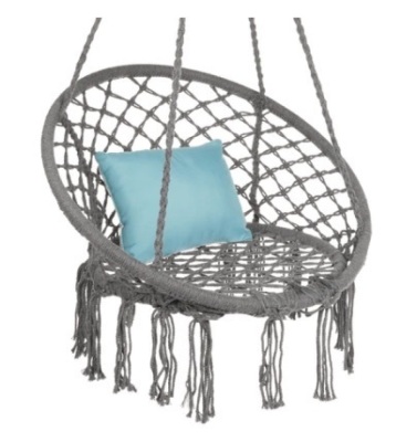 Cotton Macrame Hammock Hanging Chair Swing, Handwoven w/ Backrest