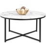 Round Coffee Table w/ Faux Marble Top, Metal Frame - 36in