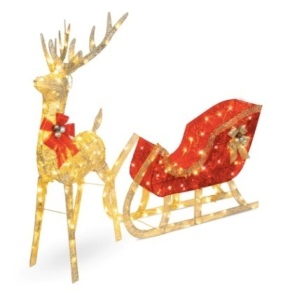 Lighted Christmas Reindeer & Sleigh Outdoor Decor Set w/ LED Lights