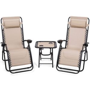 3-Piece Reclining Lounge Chairs and Table Set - Beige