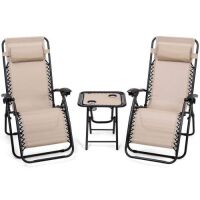 3-Piece Reclining Lounge Chairs and Table Set - Beige