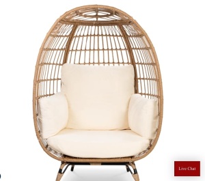Wicker Egg Chair Oversized Indoor Outdoor Patio Lounger, Like New, Retail - $399