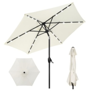 Outdoor Solar Patio Umbrella w/ Push Button Tilt, Crank Lift - 7.5ft, Cream