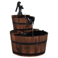 2-Tier Wooden Barrel Waterfall Fountain with Pump&nbsp;