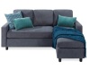 Linen Sectional Sofa Couch w/ Chaise Lounge, Reversible Ottoman Bench, Blue/Gray