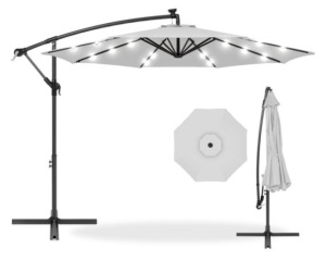 Solar LED Offset Hanging Patio Umbrella w/ Crank Tilt Adjustment - 10ft, Fog Gray