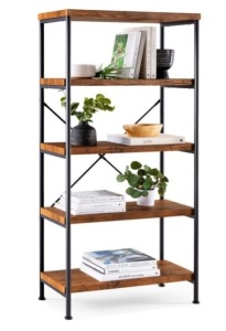 5-Tier Industrial Bookshelf w/ Metal Frame, Wood Shelves, Brown 