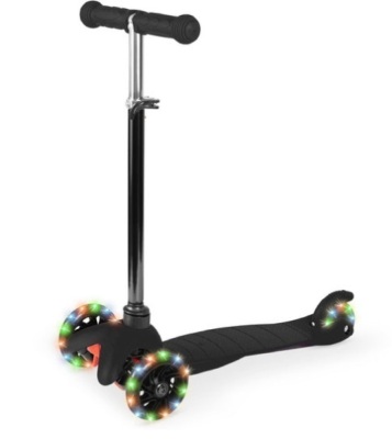 Kids Mini Kick Scooter Toy w/ Colorful Light-Up Wheels, Adjustable T-Bar, Black