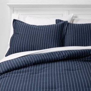 Family Friendly Stripe Comforter & Pillow Sham Set Navy