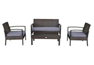 4-Piece Wicker Outdoor Patio Conversation Set with Gray Cushions