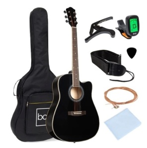 Full Size Beginner Acoustic Guitar Set with Case, Strap, Capo - 41in, Appears New/Box Damaged