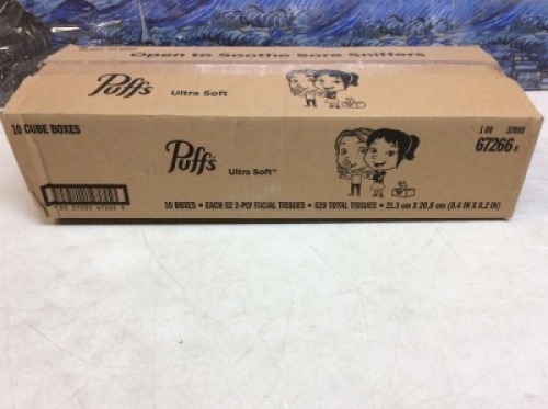 Puffs Ultra Soft Tissues, 10 Boxes of 52 2-Ply Facial Tissues - New&nbsp;