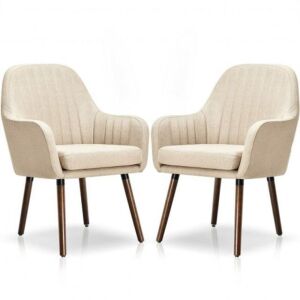 Set of 2 Fabric Upholstered Accent Chairs with Wooden Legs