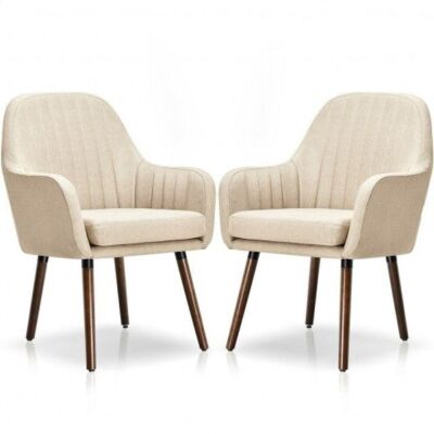 Set of 2 Fabric Upholstered Accent Chairs with Wooden Legs