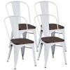 4 Piece Tolix Style Metal Dining Side Chair Stackable Wood Seat