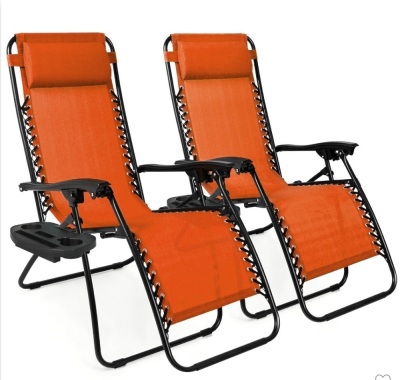 Best Choice Products Set of 2 Adjustable Zero Gravity LoungeChair Recliners for Patio w/ Cup Holders - Burnt Orange, Like New, Retail - $119.99