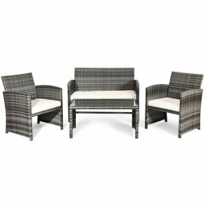 4-Piece Rattan Patio Furniture Set with Padded Cushions