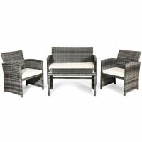 4-Piece Rattan Patio Furniture Set with Padded Cushions