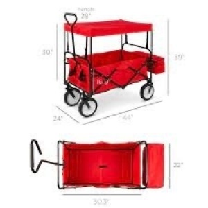 Utility Wagon Cart w/ Folding Design, 2 Cup Holders, Removable Canopy