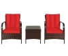 Island 3-Piece Wicker Patio Conversation Set with Red Cushions, Appears New, Retail $443.00