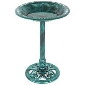 Vintage Outdoor Garden Bird Bath w/ Fleur-de-Lis Accents