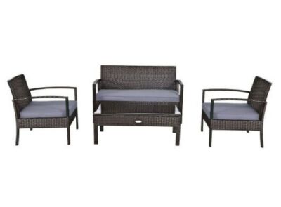 4-Piece Wicker Outdoor Patio Conversation Set with Gray Cushions