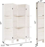 5.6' 4-Panel Wood Room Divider with Shelves - White