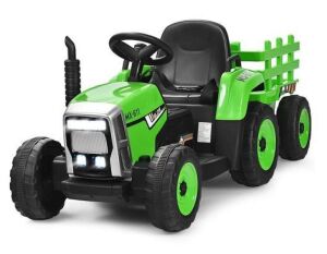 12V Kids Ride On Tractor with Trailer Ground Loader w/Remote Control & LED Lights