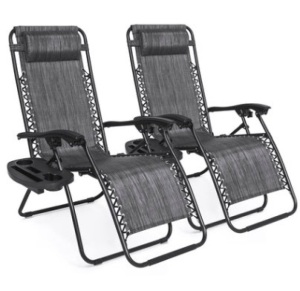 Set of 2 Adjustable Zero Gravity Patio Chair Recliners w/ Cup Holders