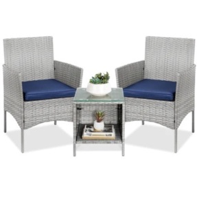 3-Piece Outdoor Patio Wicker Bistro Set w/ Side Storage Table