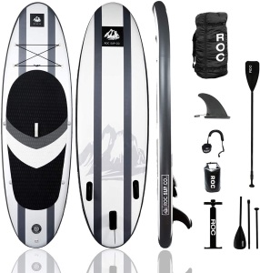 Roc Inflatable Stand Up Paddle Board W Free Premium SUP Accessories & Backpack, Non-Slip Deck. Bonus Waterproof Bag, Leash, Paddle and Hand Pump. Appears New