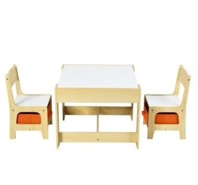 Kids Table Chairs Set With Storage Boxes Blackboard Whiteboard Drawing-Natural, Appears New, Retail $213.90