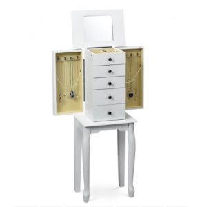 2 Colors Armoire Storage Standing Jewelry Cabinet With Mirror-White, Ecommerce Return