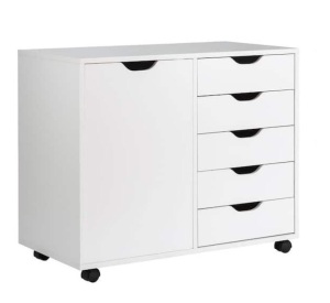 5-Drawers White Wood Freestanding Accent Cabinet, Appears New