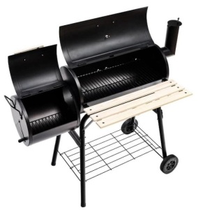 Steel Outdoor BBQ Patio Charcoal Barrel Grill in Black, Appears New/Box Damaged