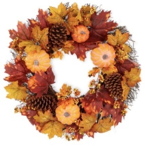 Artificial Fall Wreath, Autumn Thanksgiving Holiday Decoration - 24in