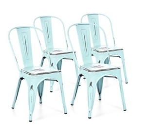 Best Choice Products Set of 4 Stacking Metal Distressed Industrial Style Dining Chairs, Blue