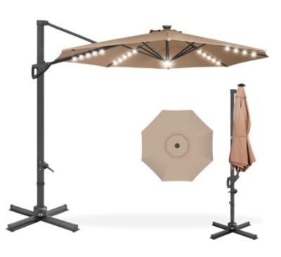 360-Degree Solar LED Cantilever Offset Patio Umbrella w/ Tilt - 10ft