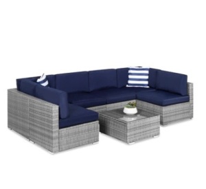 7-Piece Modular Wicker Sectional Conversation Set w/ 2 Pillows, Cover