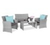 4-Piece Outdoor Wicker Conversation Patio Set w/ 4 Seats, Glass Table Top