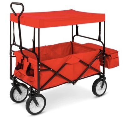 Utility Wagon Cart w/ Folding Design, 2 Cup Holders, Removable Canopy