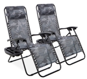 Set of 2 Adjustable Zero Gravity Patio Chair Recliners w/ Cup Holders, Camouflage