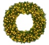 Pre-Lit Artificial Fir Christmas Wreath w/ LED Lights, Plug-In, PVC Tips, 60in