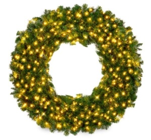 Pre-Lit Artificial Fir Christmas Wreath w/ LED Lights, Plug-In, PVC Tips, 60in