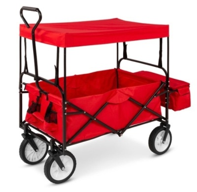 Utility Wagon Cart w/ Folding Design, 2 Cup Holders, Removable Canopy, Red