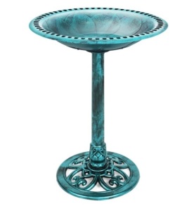 Vintage Outdoor Garden Bird Bath w/ Fleur-de-Lis Accents, Green