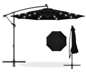 Solar LED Offset Hanging Patio Umbrella w/ Crank Tilt Adjustment - 10ft, Black